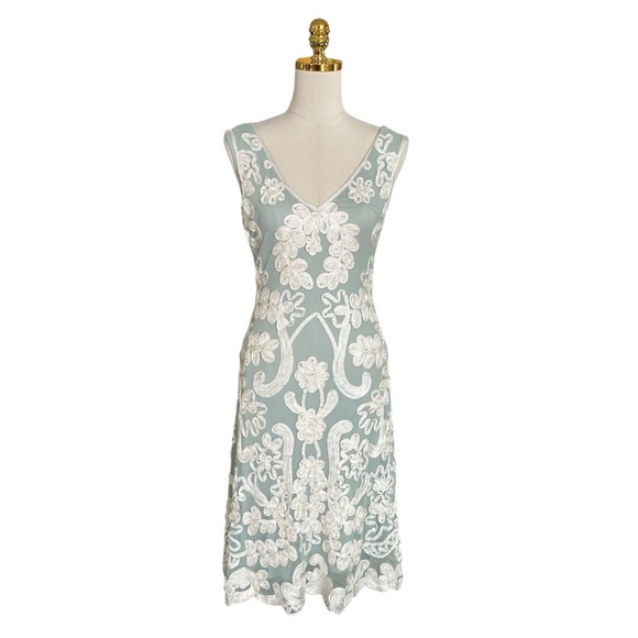 SUNDANCE Green & White Embroidered Mesh Overlay Cameo Dress Sleeveless Size S - Picture 1 of 7